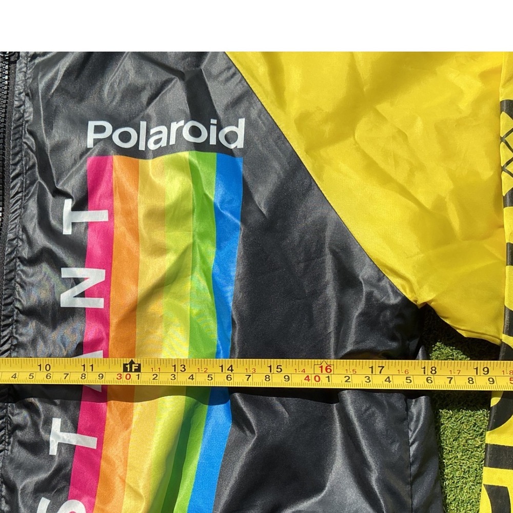 Polaroid Windbreaker Jacket Women Medium Black Yellow Retro Rainbow Excellent - Picture 4 of 7
